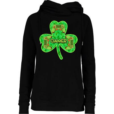 St Patrick's Day Shamrock Gamer Womens Funnel Neck Pullover Hood