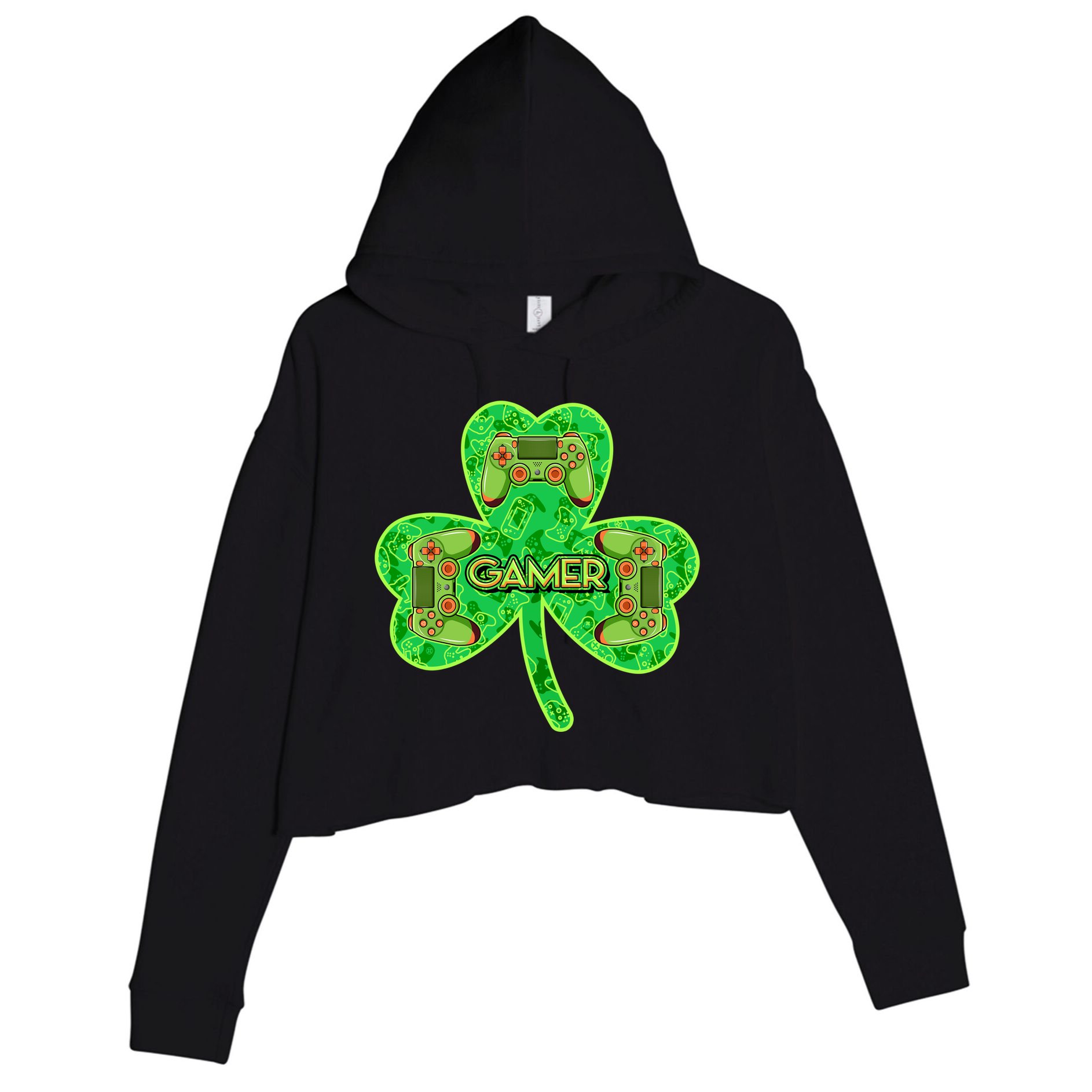 St Patrick's Day Shamrock Gamer Crop Fleece Hoodie