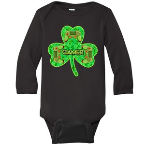 St Patrick's Day Shamrock Gamer Baby Long Sleeve Bodysuit