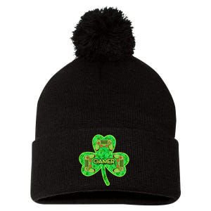 St Patrick's Day Shamrock Gamer Pom Pom 12in Knit Beanie