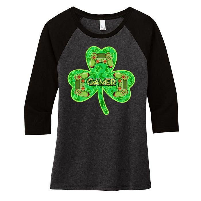 St Patrick's Day Shamrock Gamer Women's Tri-Blend 3/4-Sleeve Raglan Shirt