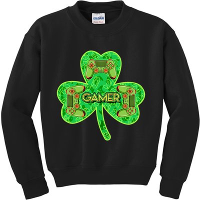 St Patrick's Day Shamrock Gamer Kids Sweatshirt