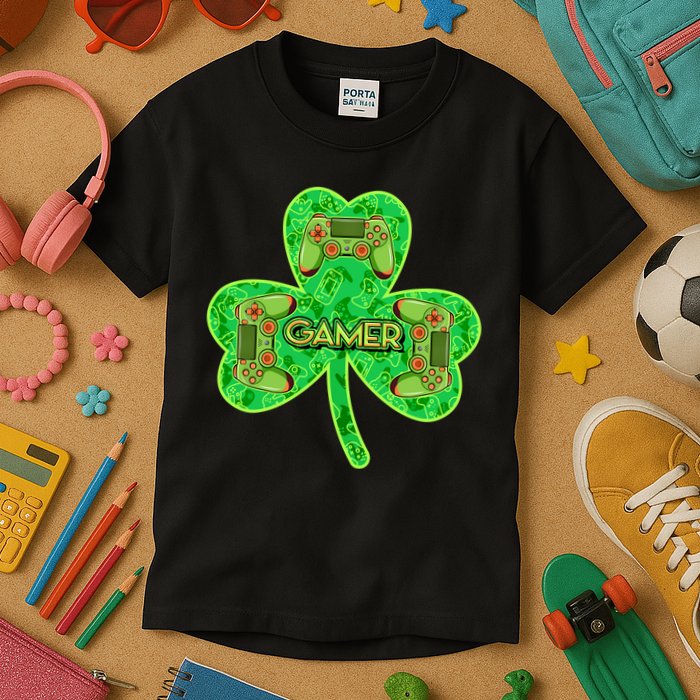 St Patrick's Day Shamrock Gamer Kids T-Shirt