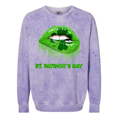 St Patrick's Day Shamrock Irish Lips Colorblast Crewneck Sweatshirt