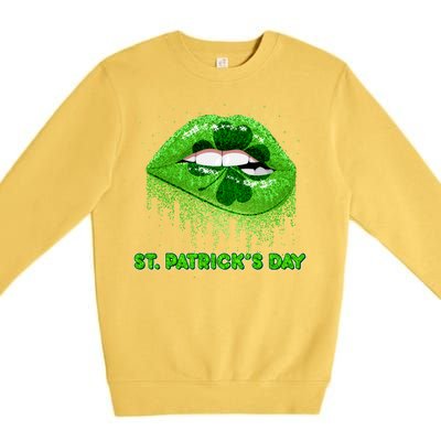 St Patrick's Day Shamrock Irish Lips Premium Crewneck Sweatshirt