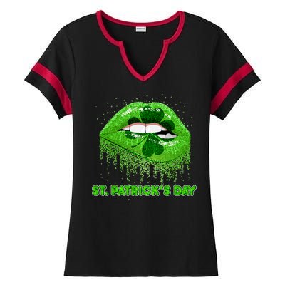 St Patrick's Day Shamrock Irish Lips Ladies Halftime Notch Neck Tee