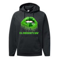 St Patrick's Day Shamrock Irish Lips Performance Fleece Hoodie