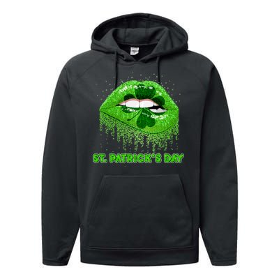 St Patrick's Day Shamrock Irish Lips Performance Fleece Hoodie