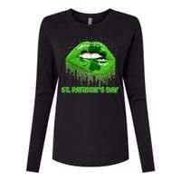 St Patrick's Day Shamrock Irish Lips Womens Cotton Relaxed Long Sleeve T-Shirt