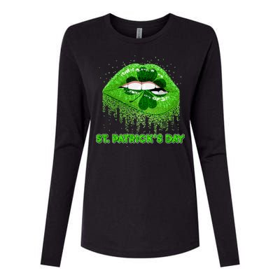 St Patrick's Day Shamrock Irish Lips Womens Cotton Relaxed Long Sleeve T-Shirt