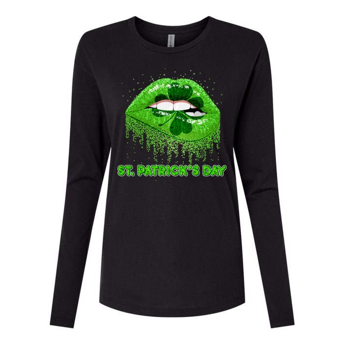 St Patrick's Day Shamrock Irish Lips Womens Cotton Relaxed Long Sleeve T-Shirt