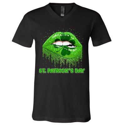 St Patrick's Day Shamrock Irish Lips V-Neck T-Shirt