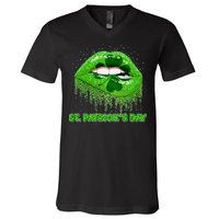 St Patrick's Day Shamrock Irish Lips V-Neck T-Shirt