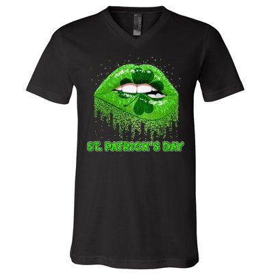 St Patrick's Day Shamrock Irish Lips V-Neck T-Shirt