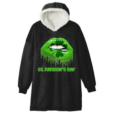 St Patrick's Day Shamrock Irish Lips Hooded Wearable Blanket