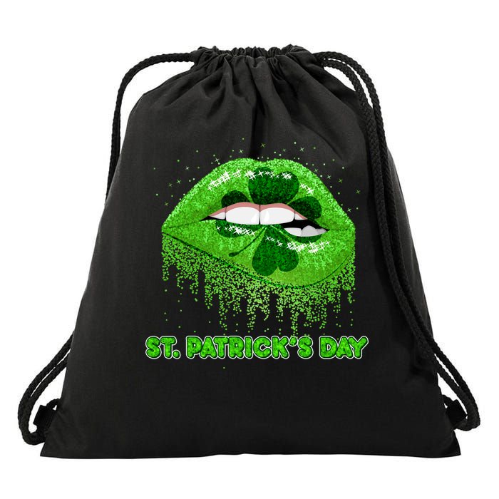 St Patrick's Day Shamrock Irish Lips Drawstring Bag