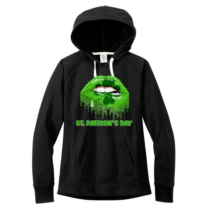 St Patrick's Day Shamrock Irish Lips Women's Fleece Hoodie