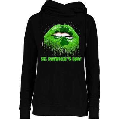 St Patrick's Day Shamrock Irish Lips Womens Funnel Neck Pullover Hood