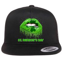 St Patrick's Day Shamrock Irish Lips Flat Bill Trucker Hat