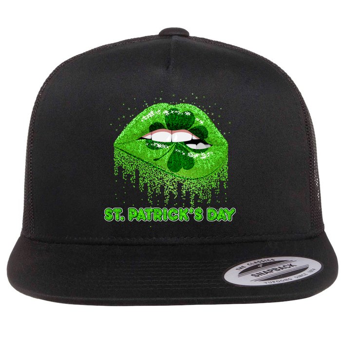 St Patrick's Day Shamrock Irish Lips Flat Bill Trucker Hat