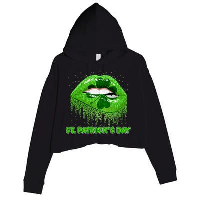 St Patrick's Day Shamrock Irish Lips Crop Fleece Hoodie