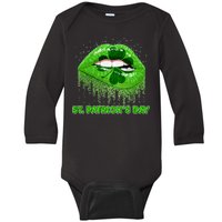 St Patrick's Day Shamrock Irish Lips Baby Long Sleeve Bodysuit