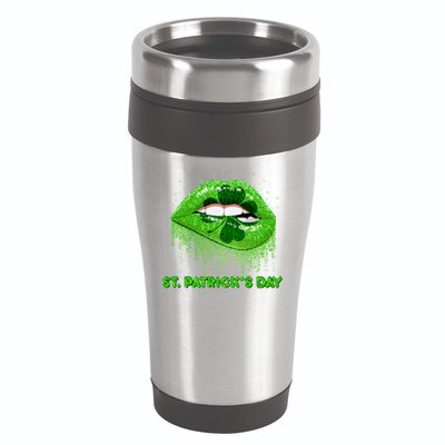 St Patrick's Day Shamrock Irish Lips 16oz Travel Tumbler