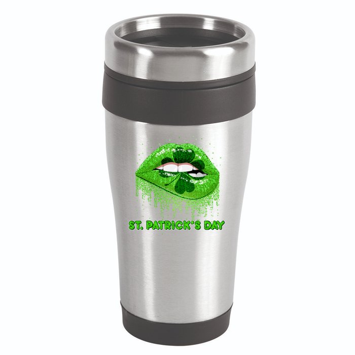 St Patrick's Day Shamrock Irish Lips 16oz Travel Tumbler