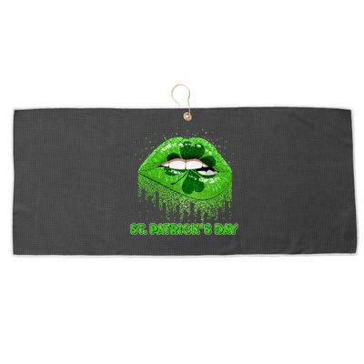 St Patrick's Day Shamrock Irish Lips Large Microfiber Waffle Golf Towel