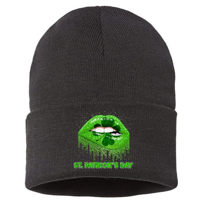 St Patrick's Day Shamrock Irish Lips Sustainable Knit Beanie