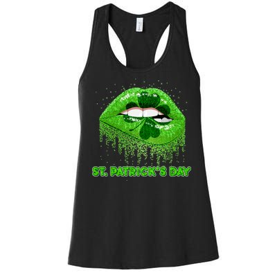 St Patrick's Day Shamrock Irish Lips Women's Racerback Tank