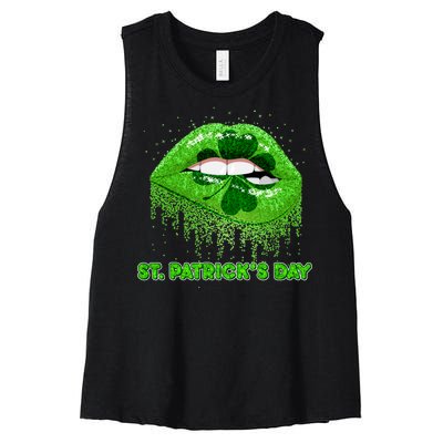 St Patrick's Day Shamrock Irish Lips Women's Racerback Cropped Tank