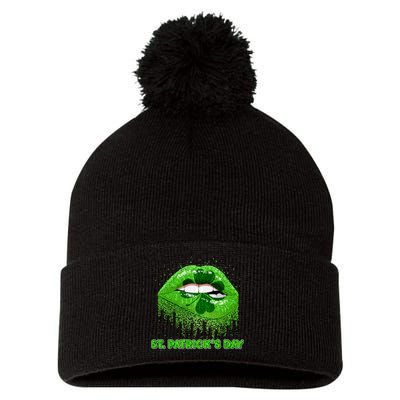 St Patrick's Day Shamrock Irish Lips Pom Pom 12in Knit Beanie