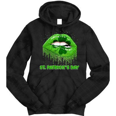 St Patrick's Day Shamrock Irish Lips Tie Dye Hoodie