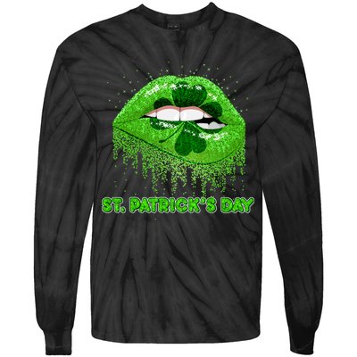 St Patrick's Day Shamrock Irish Lips Tie-Dye Long Sleeve Shirt