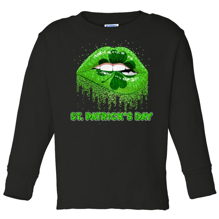 St Patrick's Day Shamrock Irish Lips Toddler Long Sleeve Shirt