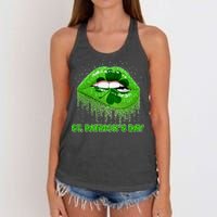 St Patrick's Day Shamrock Irish Lips Women's Knotted Racerback Tank