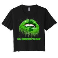 St Patrick's Day Shamrock Irish Lips Women's Crop Top Tee