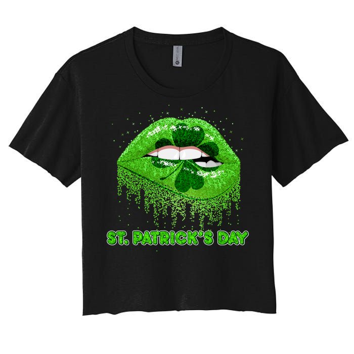 St Patrick's Day Shamrock Irish Lips Women's Crop Top Tee