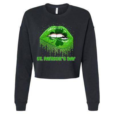St Patrick's Day Shamrock Irish Lips Cropped Pullover Crew