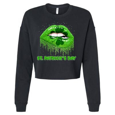 St Patrick's Day Shamrock Irish Lips Cropped Pullover Crew