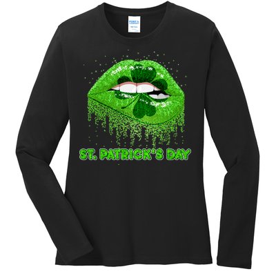 St Patrick's Day Shamrock Irish Lips Ladies Long Sleeve Shirt