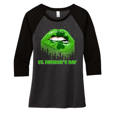 St Patrick's Day Shamrock Irish Lips Women's Tri-Blend 3/4-Sleeve Raglan Shirt