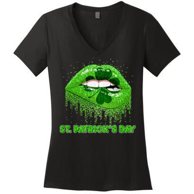 St Patrick's Day Shamrock Irish Lips Women's V-Neck T-Shirt