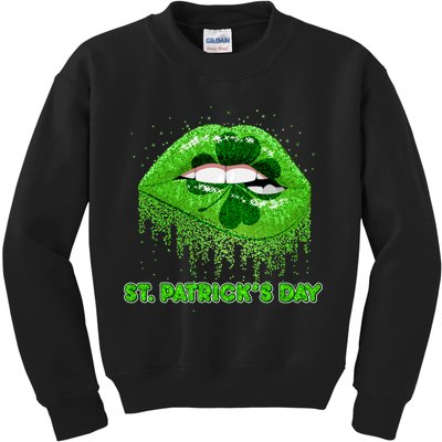 St Patrick's Day Shamrock Irish Lips Kids Sweatshirt
