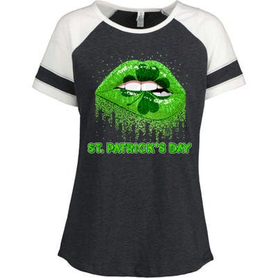 St Patrick's Day Shamrock Irish Lips Enza Ladies Jersey Colorblock Tee