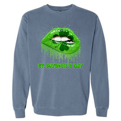 St Patrick's Day Shamrock Irish Lips Garment-Dyed Sweatshirt