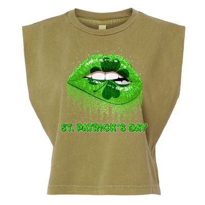 St Patrick's Day Shamrock Irish Lips Garment-Dyed Women's Muscle Tee