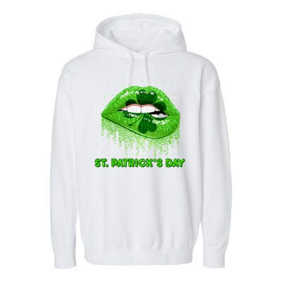 St Patrick's Day Shamrock Irish Lips Garment-Dyed Fleece Hoodie