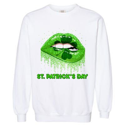 St Patrick's Day Shamrock Irish Lips Garment-Dyed Sweatshirt